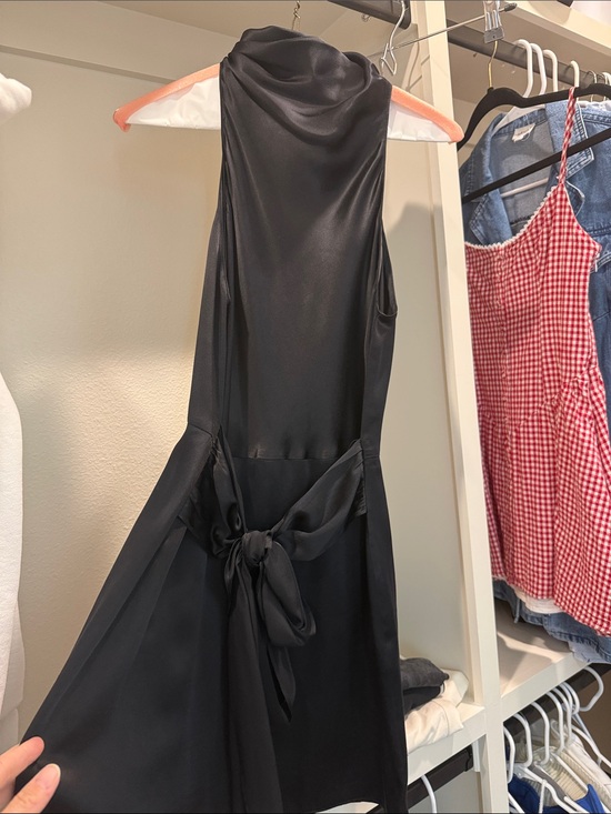 Amanda Uprichard Dresses & Skirts - Amanda Uprichard Black Satin Halter Dress with Waist Tie